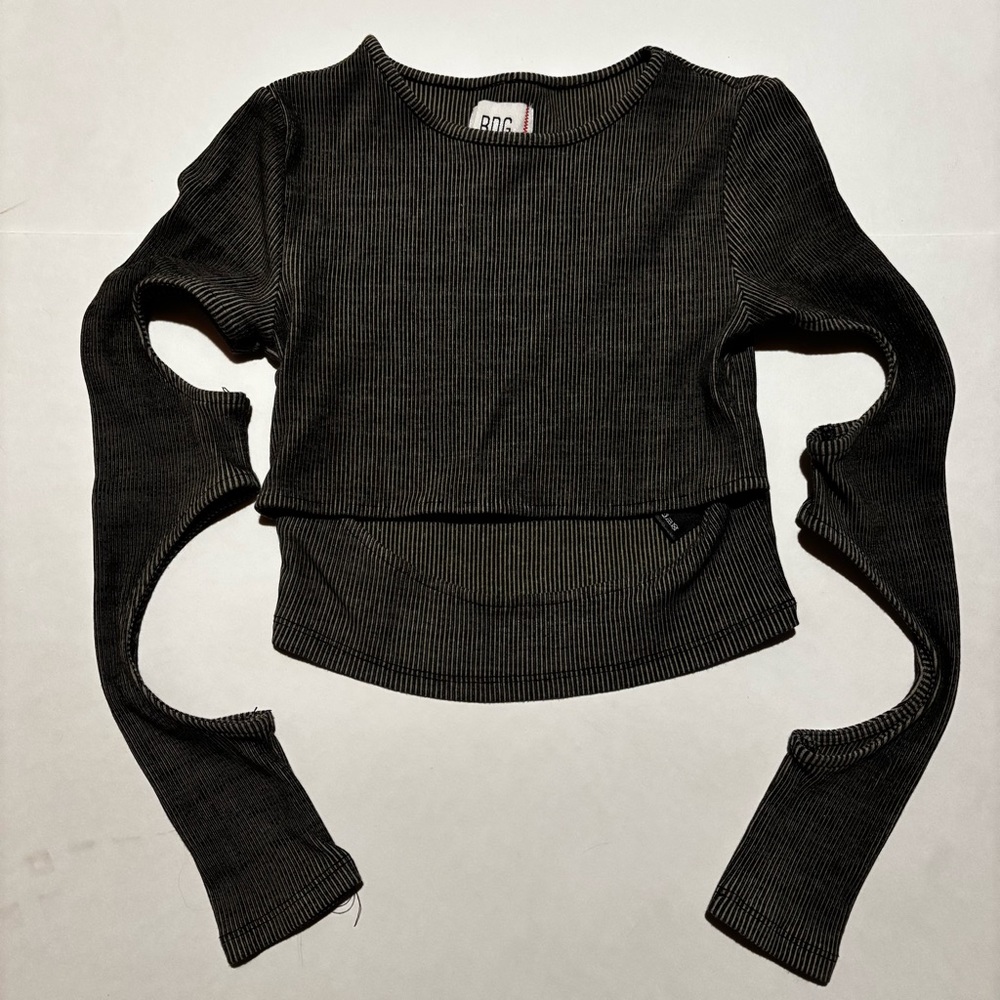 black ribbed cutout long sleeve crop top from bdg